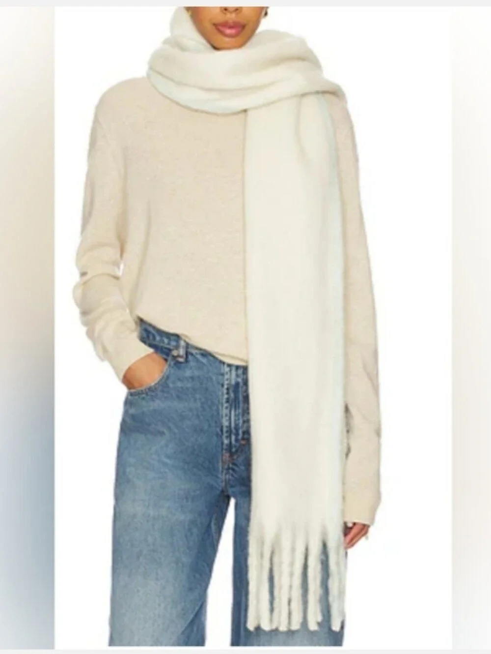 Free People Winter Chill Blanket Scarf In Cream OS NWT